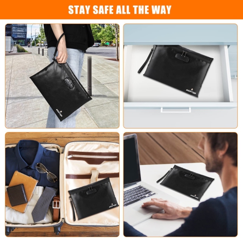 ACETOP Fireproof Document Bag w/Lock 14"x10" Portable Fire Proff Safe Money Bag Waterproof Firesafe Zippered Pouch File Storage Lockbag for A4