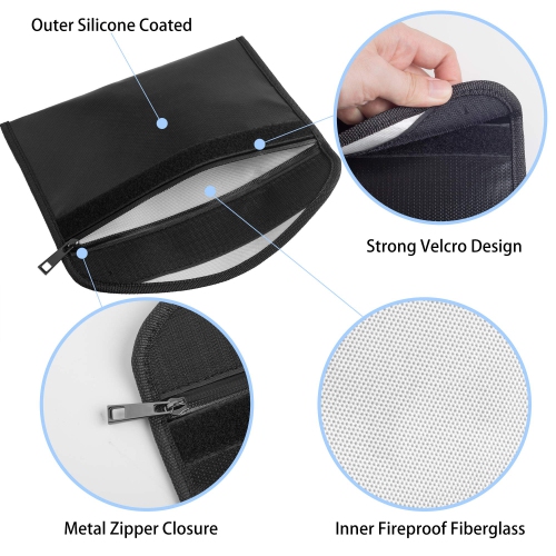 Fireproof Money Bag - 10.6x6.7 Inch Fireproof Wallet Bag,Waterproof Storage Pouch,Small Fireproof Safe Bag for Cash Passport Currency and Keys