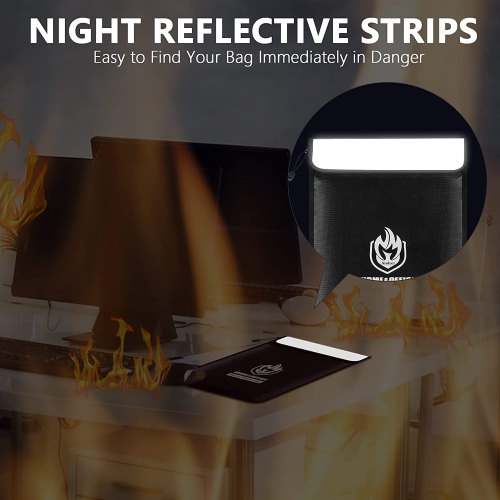 Upgraded Two Pockets Fireproof Document Bag, Andyer 15”x 11”Waterproof and Fireproof Money Bag with Zipper, Fire Safe Storage for