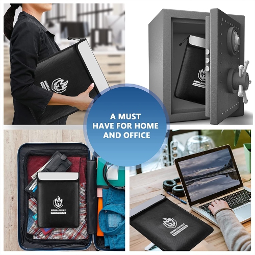 Upgraded Two Pockets Fireproof Document Bag, Andyer 15”x 11”Waterproof and Fireproof Money Bag with Zipper, Fire Safe Storage for