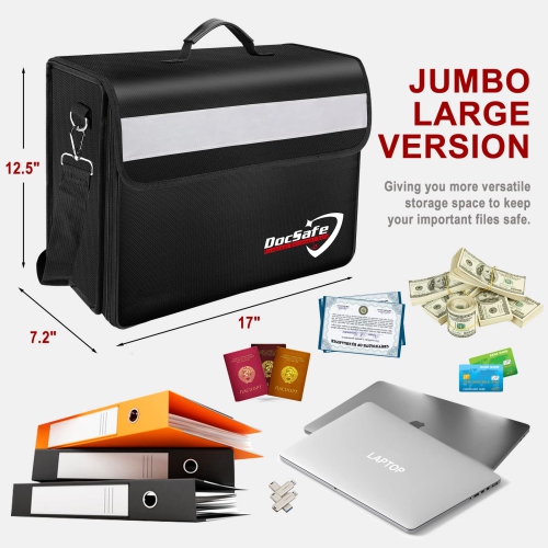 Fireproof Document Bag with Multiple Pockets,DocSafe Large File Organizer Bag Fireproof Safe Money Bag Important Document Holder Home Office Portable