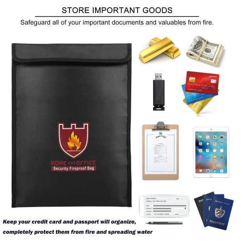 Fireproof Money & Document Bag, Sepanda 15" x 11" Fire Water Resistant Cash Envelope Holder, Protect Your Valuables, Documents, Files, Passport,