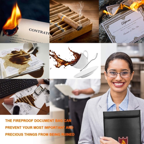 Fireproof Money & Document Bag, Sepanda 15" x 11" Fire Water Resistant Cash Envelope Holder, Protect Your Valuables, Documents, Files, Passport,