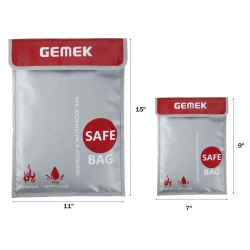 GEMEK Fireproof Document Bag 2 Set Silicone Coated Fiberglass Money Bag Pouch Document Holder for File Cash Jewelry Passport Valuables (Silver)