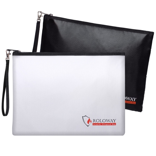 Fireproof Document Bag, Fireproof Money Bag for Cash, A4 Documents with Zipper & Strap (2-Pack)