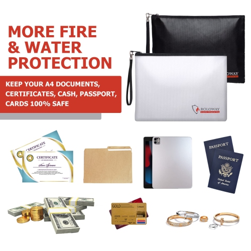 Fireproof Document Bag, Fireproof Money Bag for Cash, A4 Documents with Zipper & Strap (2-Pack)