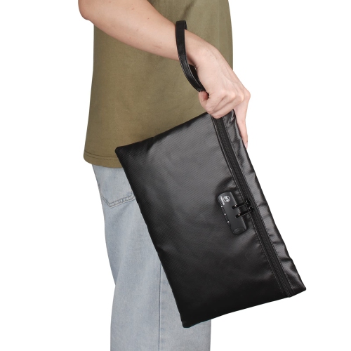 FIREDOG Fireproof Document Bag with Lock, Fireproof Waterproof Money Bag Safe Storage Pouch for A4 Documents, File,Cash and Valuables(Black, 14”x10”)