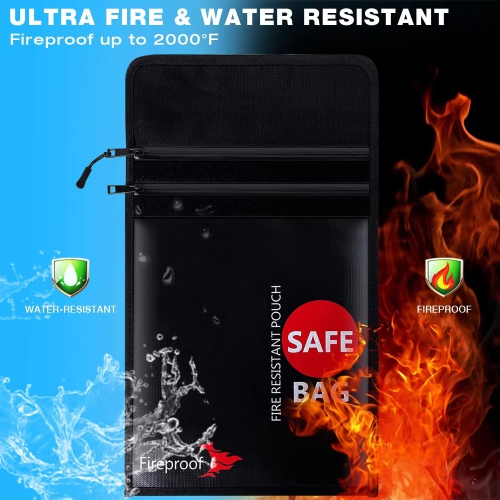COLCASE Upgraded 2 Pockets Fireproof Document Bag15 x 11 Inches Silicone Coated Fireproof and Waterproof Money Bag Fireproof Safe Storage for Money,
