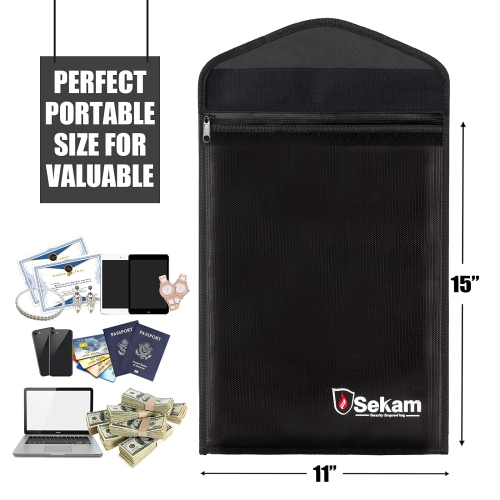 SEKAM Fireproof Document Bag, Fireproof Money Bag, Fireproof Envelope Cash Bag, Waterproof & Fire Safe Bag for A4 Documents, Legal Size Document with