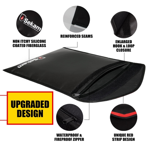 SEKAM Fireproof Document Bag, Fireproof Money Bag, Fireproof Envelope Cash Bag, Waterproof & Fire Safe Bag for A4 Documents, Legal Size Document with