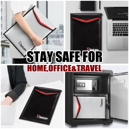 SEKAM Fireproof Document Bag, Fireproof Money Bag, Fireproof Envelope Cash Bag, Waterproof & Fire Safe Bag for A4 Documents, Legal Size Document with