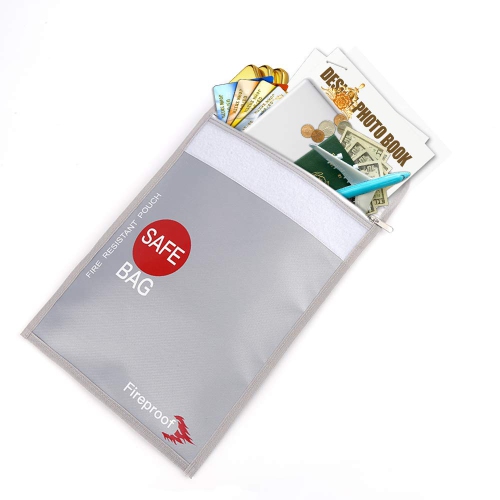 Fireproof Money Safe Document Bag 15" x 11" Non-Itchy Silicone Coated Fire Resistant Waterproof Money Bag Safe Storage for Money, Documents, Jewelry