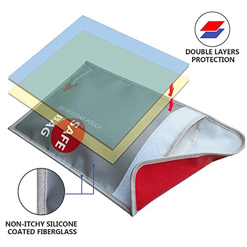 Fireproof Money Safe Document Bag 15" x 11" Non-Itchy Silicone Coated Fire Resistant Waterproof Money Bag Safe Storage for Money, Documents, Jewelry