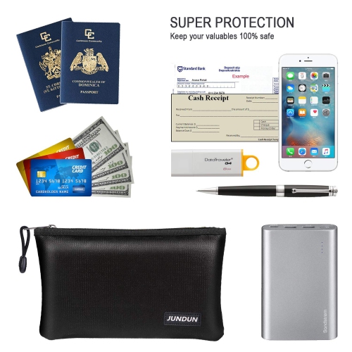 JUNDUN Fireproof Money Bag, 10.6"x6.7" Fireproof and Waterproof Cash Bag with Zipper Closure,Fireproof Safe Storage Pouch Envelope for A5 File