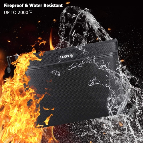 Fireproof Document Bag Two Pockets Two Zippers,ENGPOW Fireproof Safe Bag 13.4"x 10.2" Waterproof and Fireproof Money Bags Money Safe Pouch File