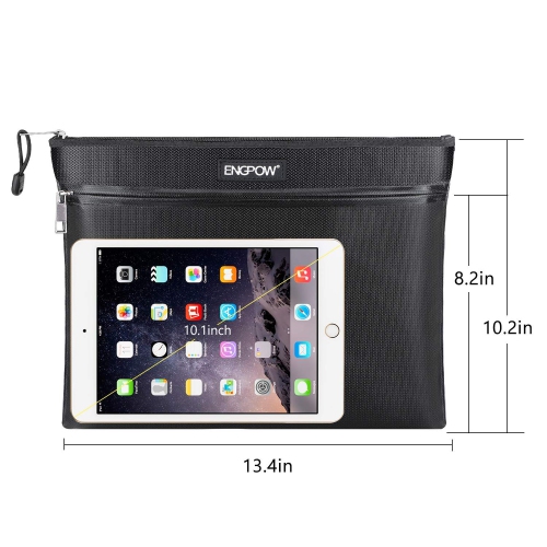 Fireproof Document Bag Two Pockets Two Zippers,ENGPOW Fireproof Safe Bag 13.4"x 10.2" Waterproof and Fireproof Money Bags Money Safe Pouch File