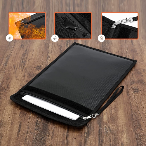 Fireproof Bag, 15 x 11 Inches Waterproof and Fireproof Money Safe Bag with Strap & Zipper, Fireproof Document Bag. Fire Safe Storage for