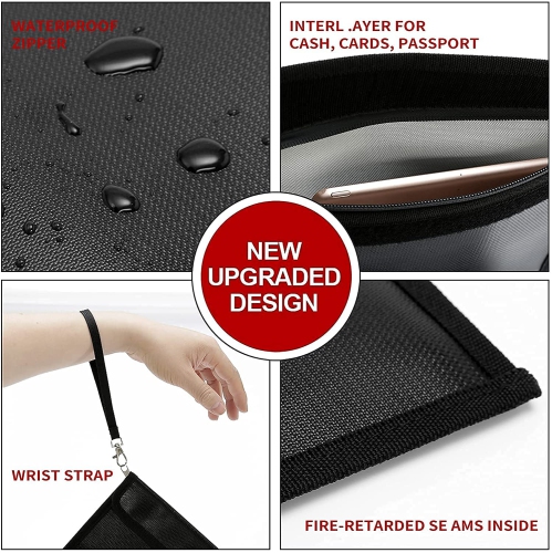 Fireproof Bag, 15 x 11 Inches Waterproof and Fireproof Money Safe Bag with Strap & Zipper, Fireproof Document Bag. Fire Safe Storage for