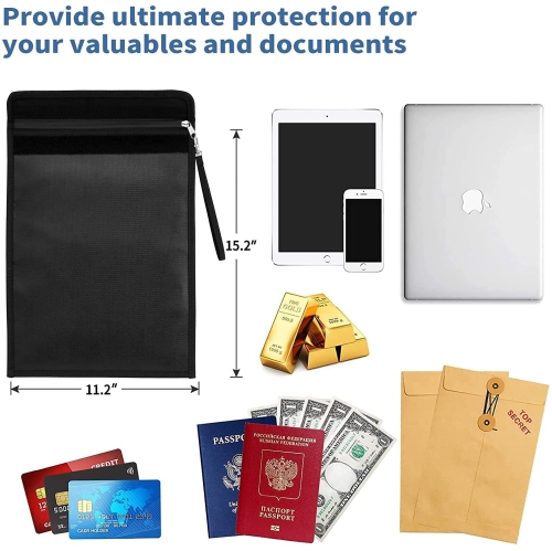 Fireproof Bag, 15 x 11 Inches Waterproof and Fireproof Money Safe Bag with Strap & Zipper, Fireproof Document Bag. Fire Safe Storage for