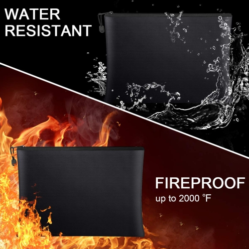 Fireproof Document Bags 2 Pack,15”x 11”Large Waterproof and Fireproof Folder Money Bag and 11.4”x8.3”Fireproof Safe Storage Pouch with Zipper for A4