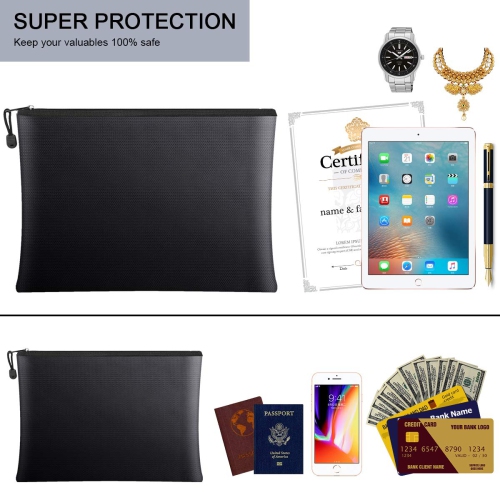 Fireproof Document Bags 2 Pack,15”x 11”Large Waterproof and Fireproof Folder Money Bag and 11.4”x8.3”Fireproof Safe Storage Pouch with Zipper for A4