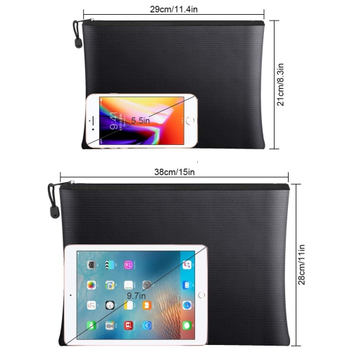 Fireproof Document Bags 2 Pack,15”x 11”Large Waterproof and Fireproof Folder Money Bag and 11.4”x8.3”Fireproof Safe Storage Pouch with Zipper for A4