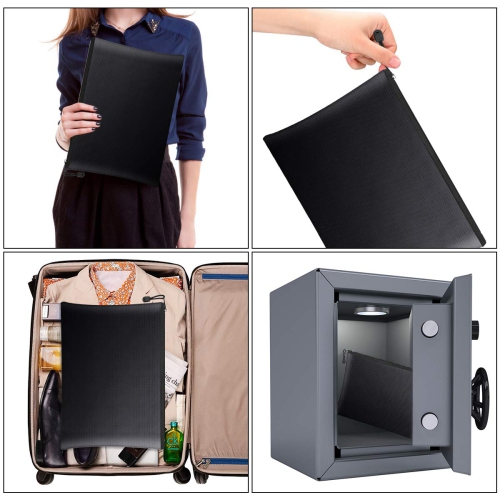 Fireproof Document Bags 2 Pack,15”x 11”Large Waterproof and Fireproof Folder Money Bag and 11.4”x8.3”Fireproof Safe Storage Pouch with Zipper for A4