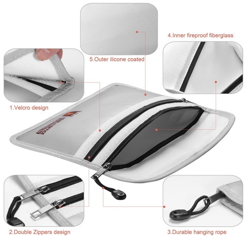 Fireproof Document Bag, 10.6”x 6.9” Waterproof and Fireproof Money Bag with Zipper, Fireproof Safe Storage Pouch for Passport,Cash,Jewelry,Legal