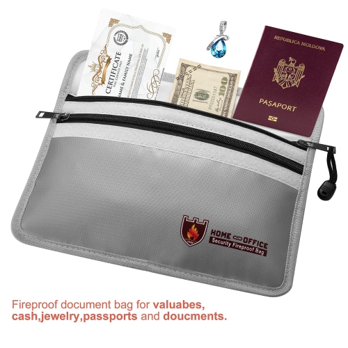 Fireproof Document Bag, 10.6”x 6.9” Waterproof and Fireproof Money Bag with Zipper, Fireproof Safe Storage Pouch for Passport,Cash,Jewelry,Legal