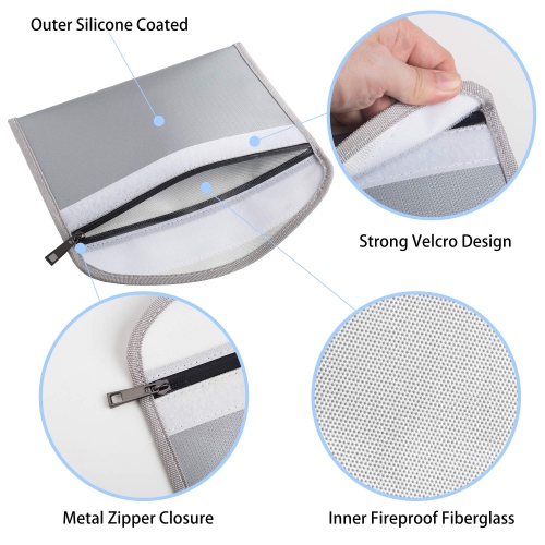 Fireproof Money Bag - 10.6 x 6.7 Inch Fireproof Wallet Bag, Waterproof Storage Pouch, Small Fireproof Safe Bag for Cash Passport Currency and Keys