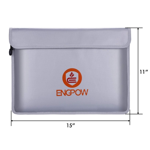 ENGPOW Fireproof Document Bags 15" x 11" Two Pockets Two Zippers Fire and Water Resistant Money Bag Fireproof Safe Storage Pouch Envelope for Ipad,