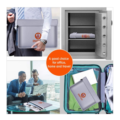 ENGPOW Fireproof Document Bags 15" x 11" Two Pockets Two Zippers Fire and Water Resistant Money Bag Fireproof Safe Storage Pouch Envelope for Ipad,