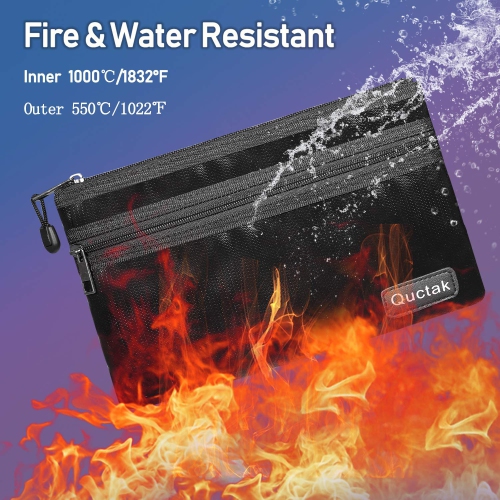 Fireproof Money Bag Two Pockets Two Zippers, Fireproof Safe Bag 10.6"x6.7" Waterproof and Fireproof Document Bag Fire Safe Pouch File Storage for A5