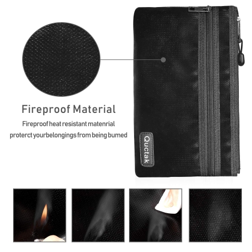 Fireproof Money Bag Two Pockets Two Zippers, Fireproof Safe Bag 10.6"x6.7" Waterproof and Fireproof Document Bag Fire Safe Pouch File Storage for A5