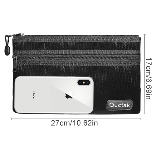 Fireproof Money Bag Two Pockets Two Zippers, Fireproof Safe Bag 10.6"x6.7" Waterproof and Fireproof Document Bag Fire Safe Pouch File Storage for A5