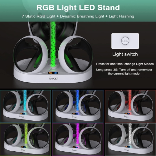 FASTSNAIL Charging Stand for Playstation VR2, Multifunction Vertical PS VR2 Headset & Sense Controllers Charge Dock Station with 10 RGB Light Modes