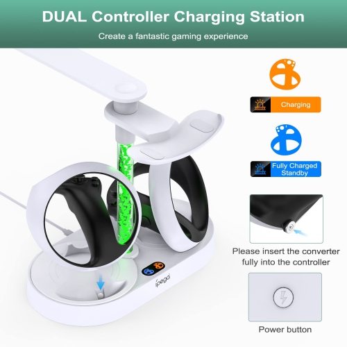 FASTSNAIL Charging Stand for Playstation VR2, Multifunction Vertical PS VR2 Headset & Sense Controllers Charge Dock Station with 10 RGB Light Modes