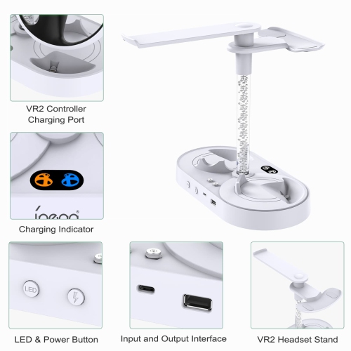 FASTSNAIL Charging Stand for Playstation VR2, Multifunction Vertical PS VR2 Headset & Sense Controllers Charge Dock Station with 10 RGB Light Modes