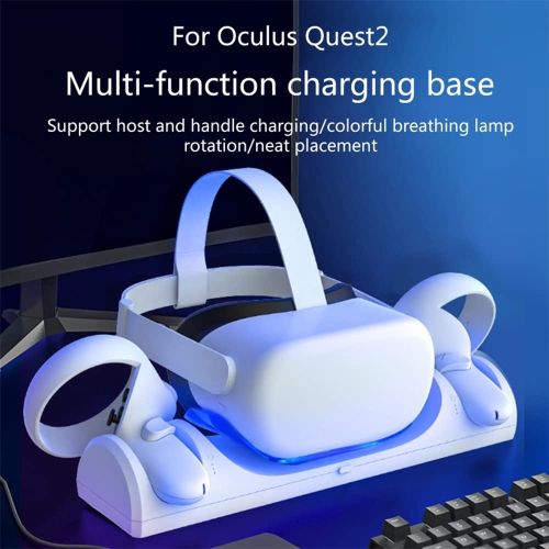 Station de recharge compatible avec Oculus Quest 2/Meta Quest 2, tête de recharge magnétique VR et manette en même temps avec voyant DEL et 2