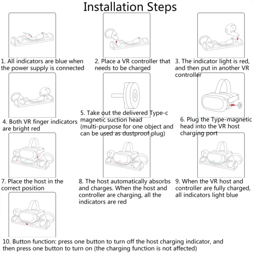 Station de recharge compatible avec Oculus Quest 2/Meta Quest 2, tête de recharge magnétique VR et manette en même temps avec voyant DEL et 2