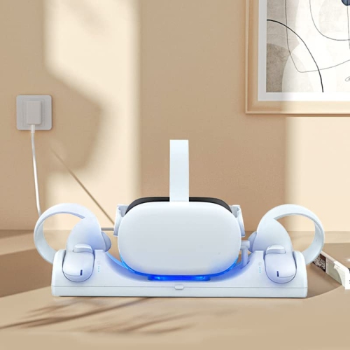 Station de recharge compatible avec Oculus Quest 2/Meta Quest 2, tête de recharge magnétique VR et manette en même temps avec voyant DEL et 2