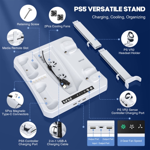 MoKo Charging Station for Playstation VR2, PS VR2 Controller Charging Dock, 5 in 1 PS5 VR2 Stand with Cooling Fan, PS VR2 Controller Charger PS VR2