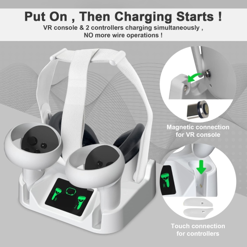 SWVOE Charging Dock for Oculus Quest 2, VR Accessories Magnetic Charging Station with 860g Anti-Rollover Body, Over-Load Protection, Status Display,