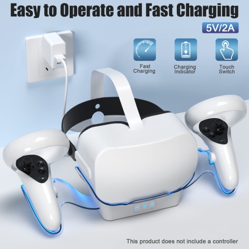 VR Charging Dock for Oculus Quest 2/Meta Quest 2,VR Headset and Controller Display Stand with LED Light, Two Rechargeable Batteries, Magnetic