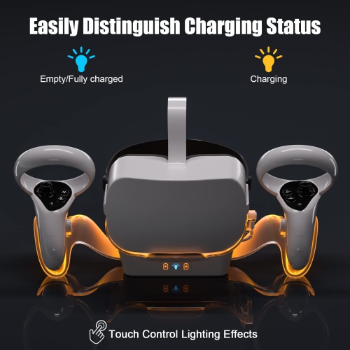 VR Charging Dock for Oculus Quest 2/Meta Quest 2,VR Headset and Controller Display Stand with LED Light, Two Rechargeable Batteries, Magnetic