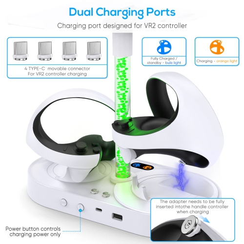 Station de chargement pour PSVR2 avec 9 lumières RVB, station de chargement MENEEE pour manette PlayStation VR2, support pour casque PS VR2 et port