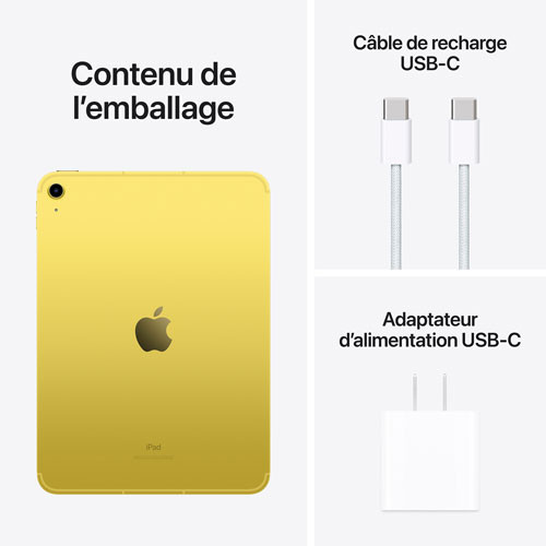 iPad 10,9 po 64 Go Wi-Fi 6 et 5G d'Apple avec Bell - Jaune - Financement mensuel