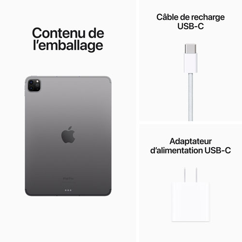 iPad Pro 11 po de 1 To Wi-Fi et 5G d'Apple avec Bell - Gris cosmique - Financement mensuel