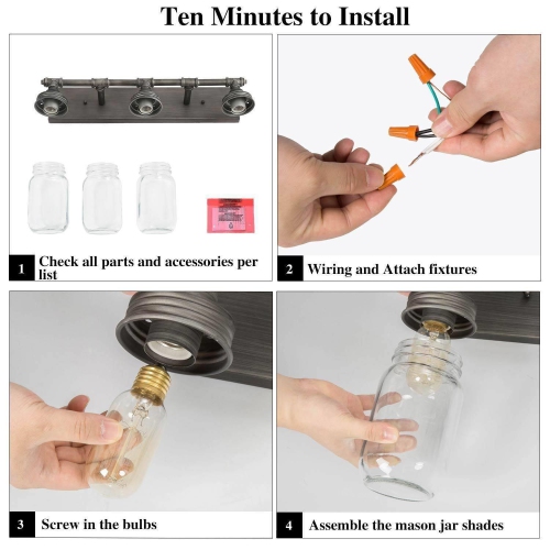 Industrial 3-Light Brushed Silver Glass Bathroom Vanity Lights Wall Sconces