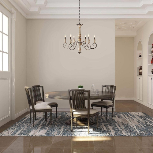 Rustic 6-light Wood Candle Curve Arm French Country Chandelier